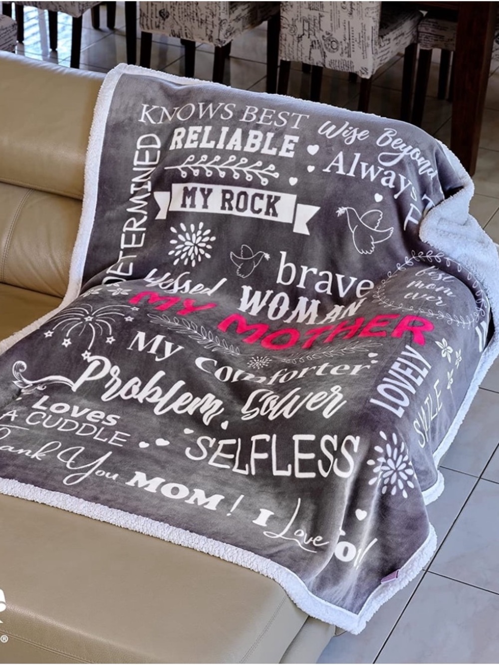 Mom Sherpa Throw Blanket – Smoke Gray | Double Layer Flannel & Sherpa | 60”x50” - Picture 2 of 7